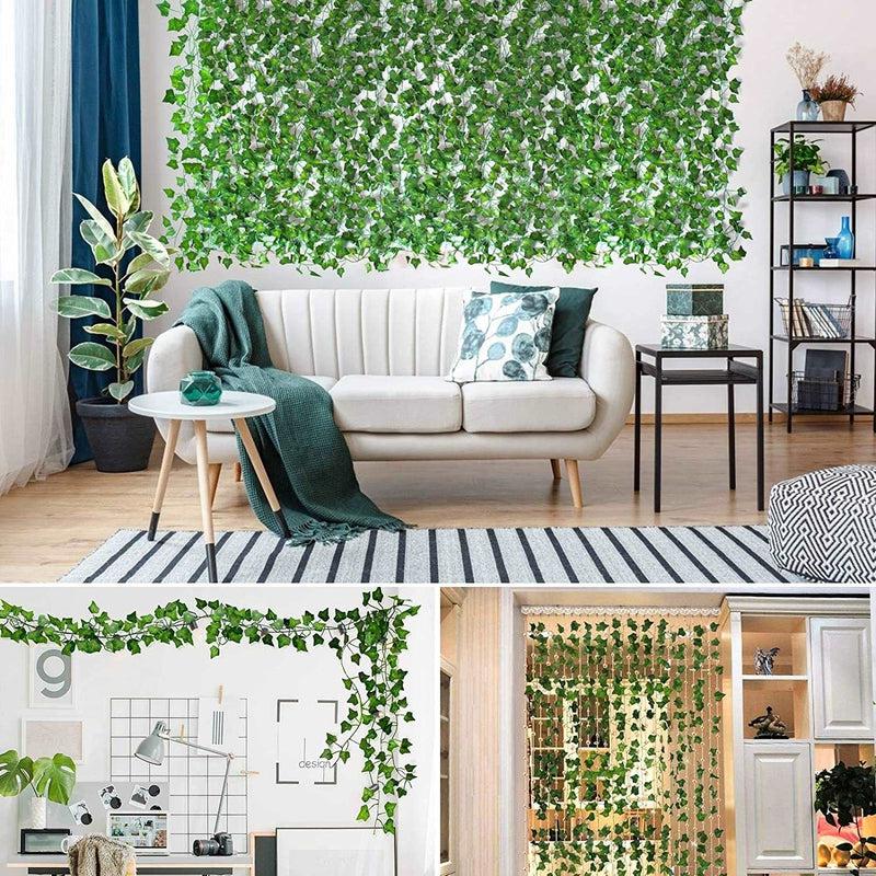 Green Silk Artificial Hanging Ivy Leaf Garland | Lifelike Grape Vine Leaves for Home & Party Decor | Indoor & Outdoor Use